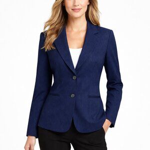 Talbots Stretch Blazer Size 10 Y2K Navy Blue Pinstripe Wool Blend